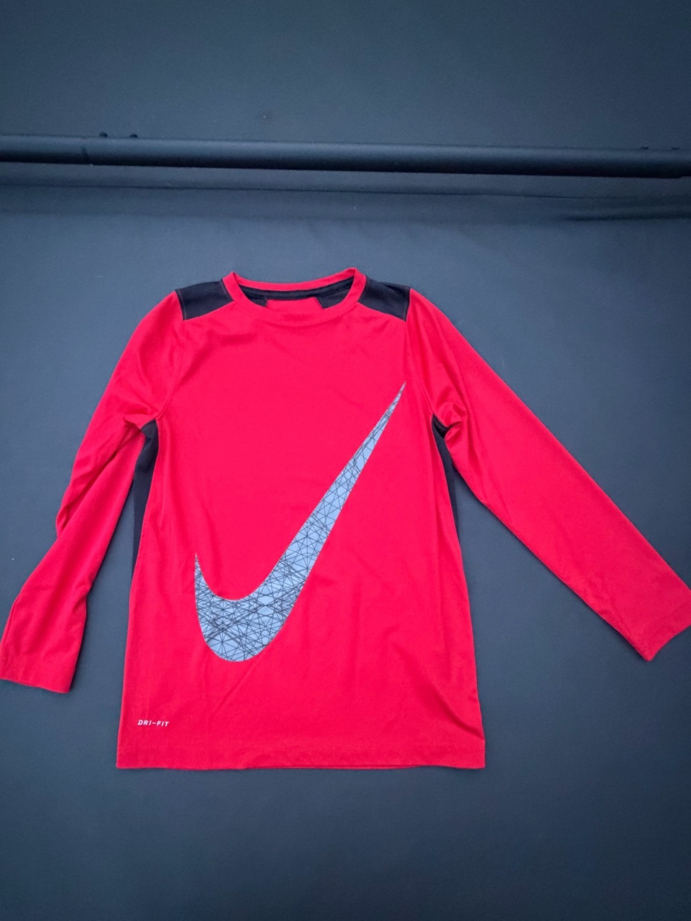 Nike Kids Red Long Sleeve Dri-FIT Graphic Shirt with Black Accents